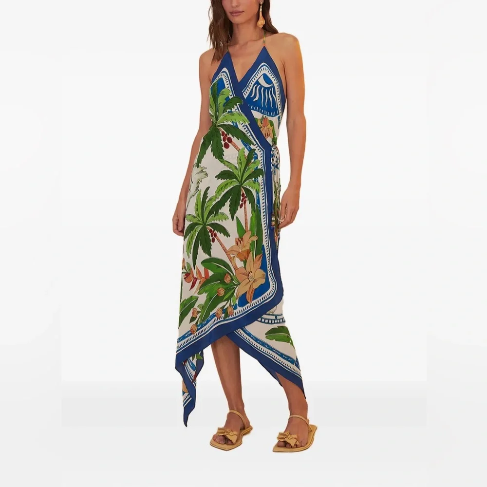 NWT Farm Rio Tropical Destination Handkerchief Cover-Up Maxi Dress - Picture 2 of 11